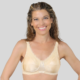Soft cup bra with lacy neckline and supportive design.