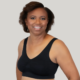 Seamless bra with soft molded cups and adjustable closure.